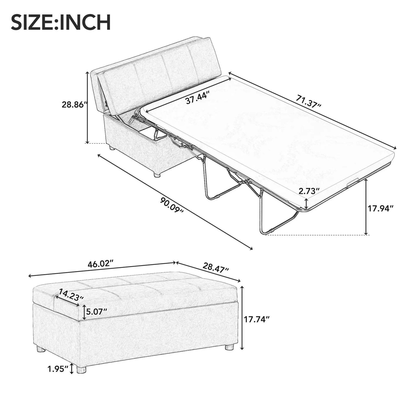 Twin Size Folding Ottoman Sleeper Bed With Mattress Convertible Guest Bed by Unique Piece Furniture