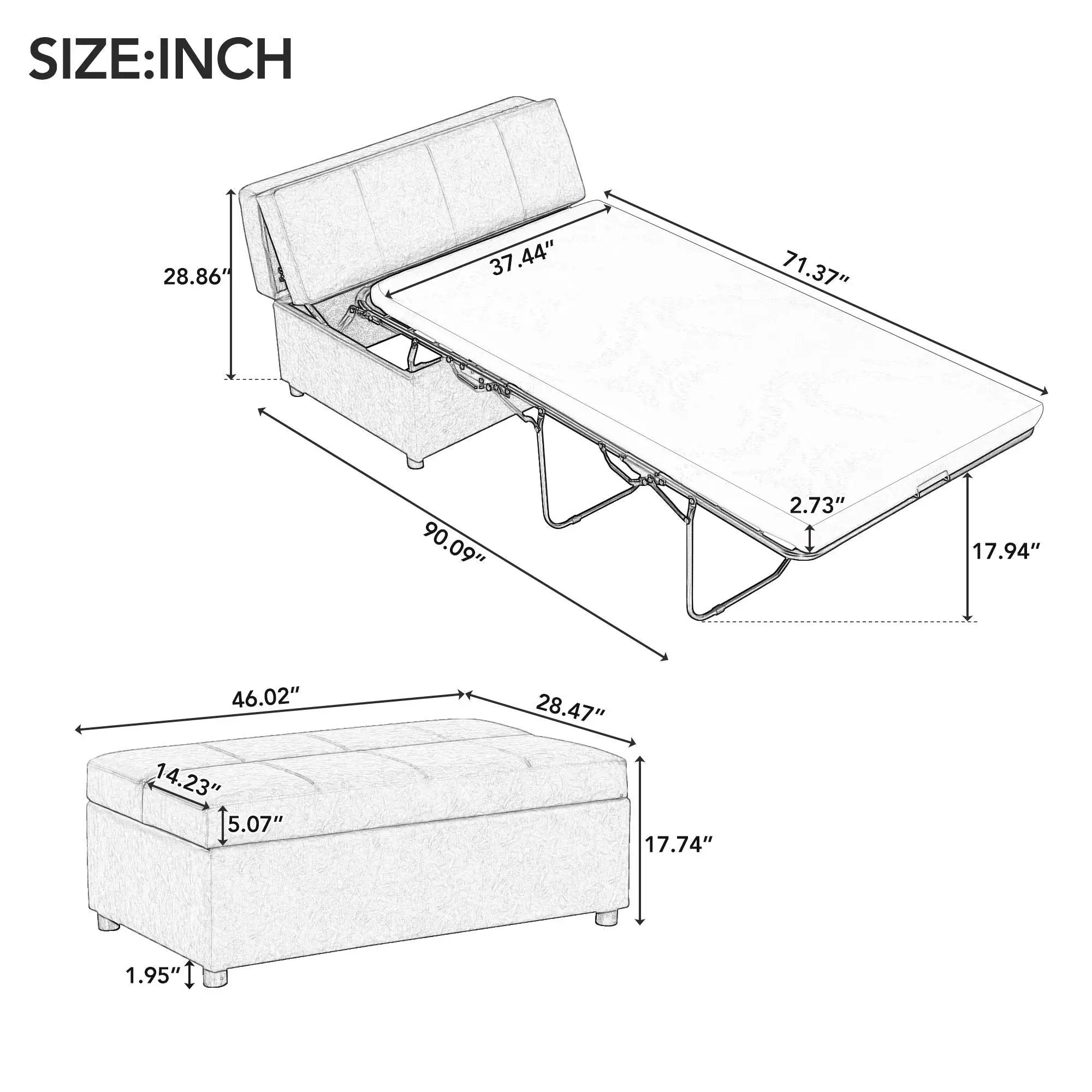 Twin Size Folding Ottoman Sleeper Bed With Mattress Convertible Guest Bed by Unique Piece Furniture