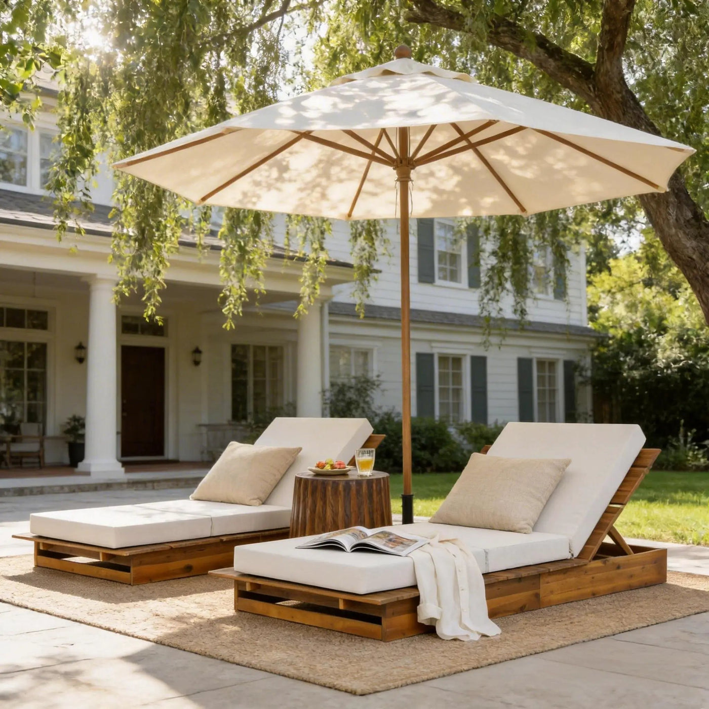 Acacia Wood Chaise Lounge with 4" Thick 3-Fold by HouseOfZazla