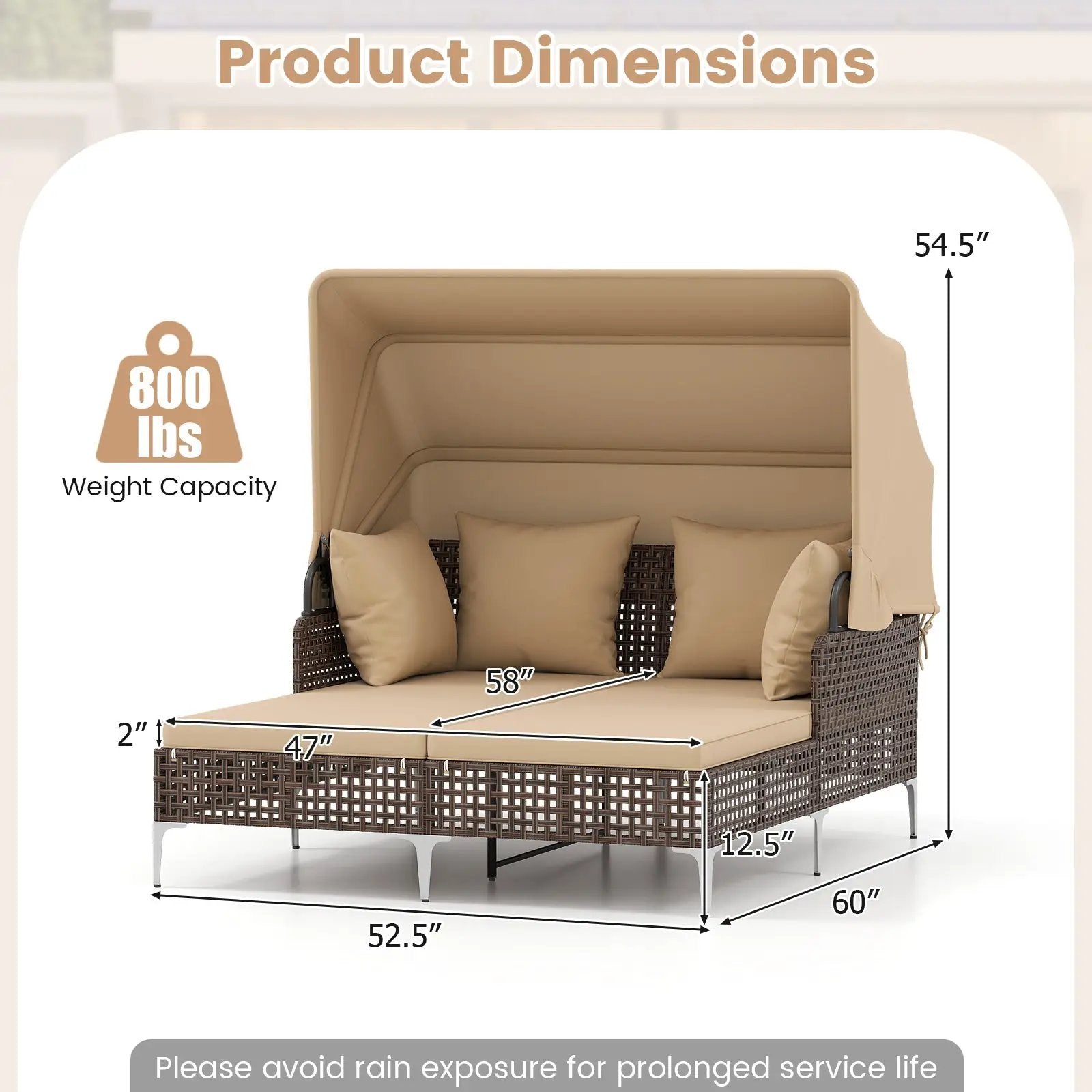 Outdoor Daybed with Retractable Canopy PE Wicker Rattan Patio Lounger by DirectDeals