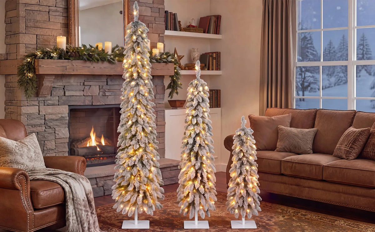 Snow Flocked Pre-Lit Pencil Christmas Tree, photo 9 of 10
