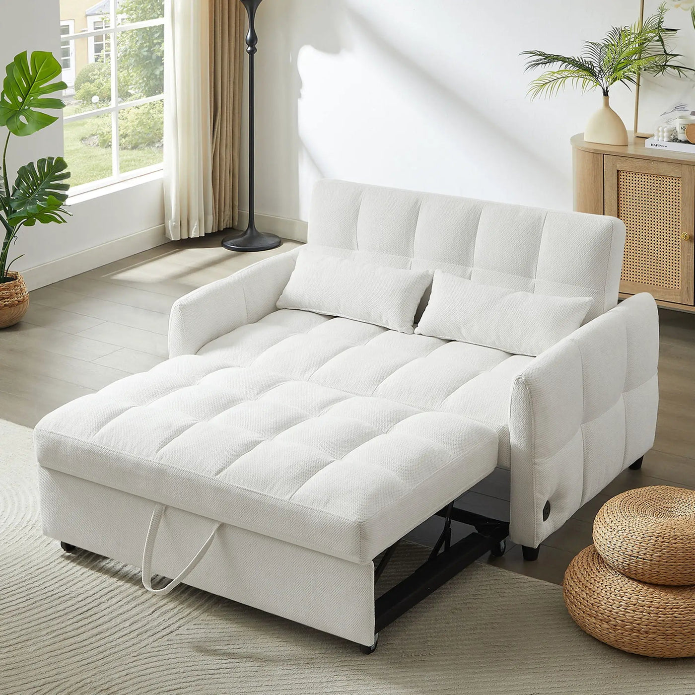 Loveseat Sofa Pull-Out Bed With Adjustable Backrest, 3 USB Ports And 2 Lumbar Pillows For Living Room by Unique Piece Furniture