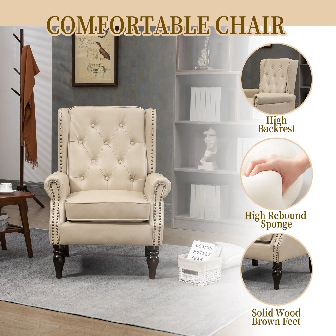 Modern Accent Armchair With Sturdy Wood Legs by Unique Piece Furniture