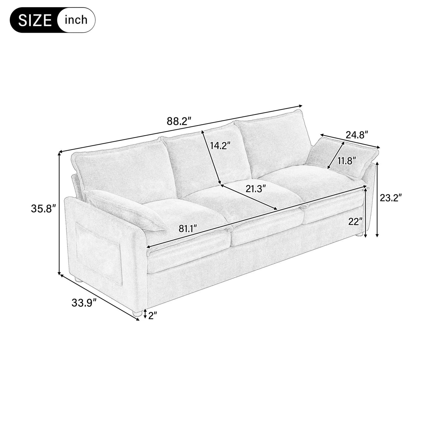 Modern Sofa Set With Double Layer Cushion And Side Storage Pockets by HouseOfZazla