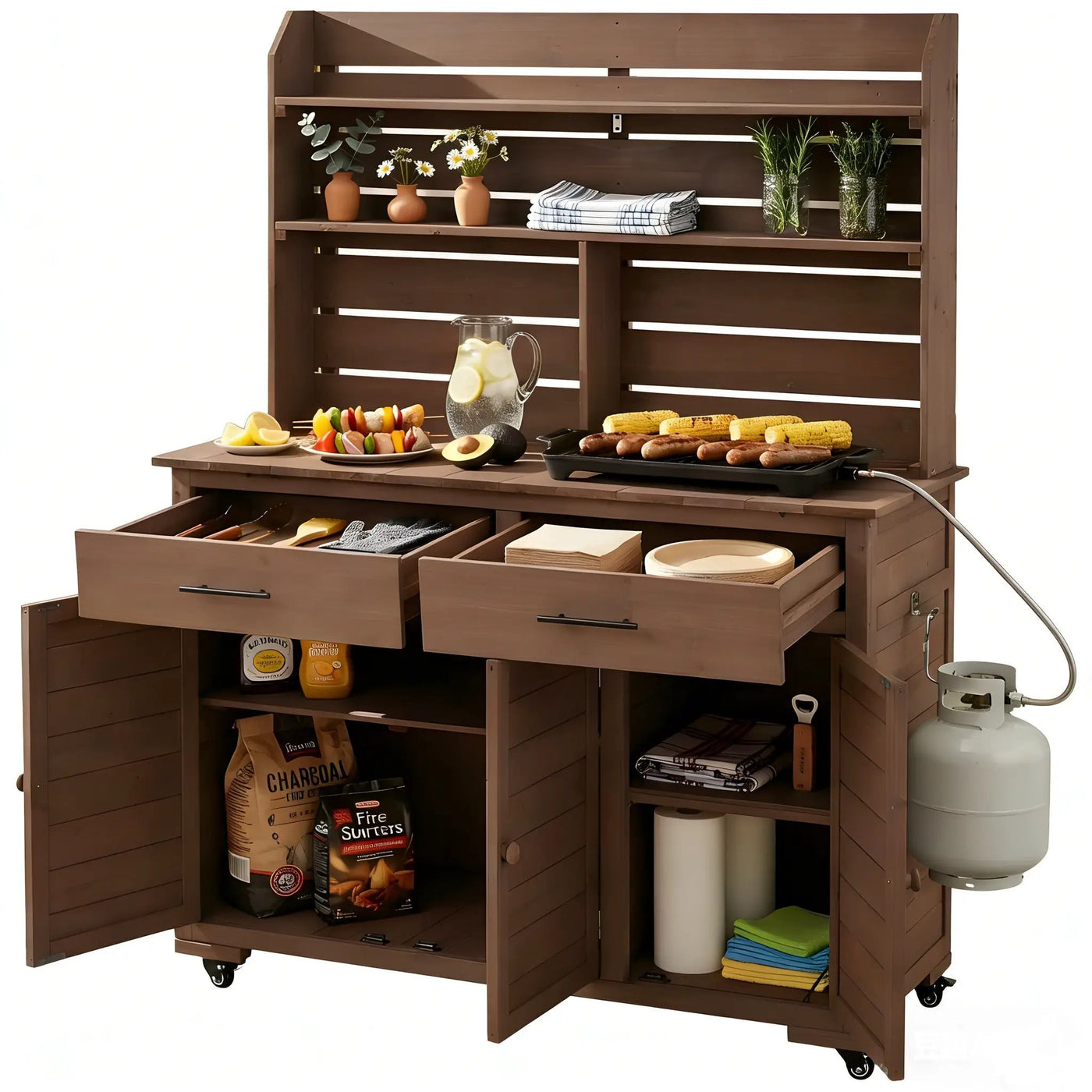 TOPMAX 65"H Large Garden Potting Bench with Storage and Lockable Wheels by HouseOfZazla