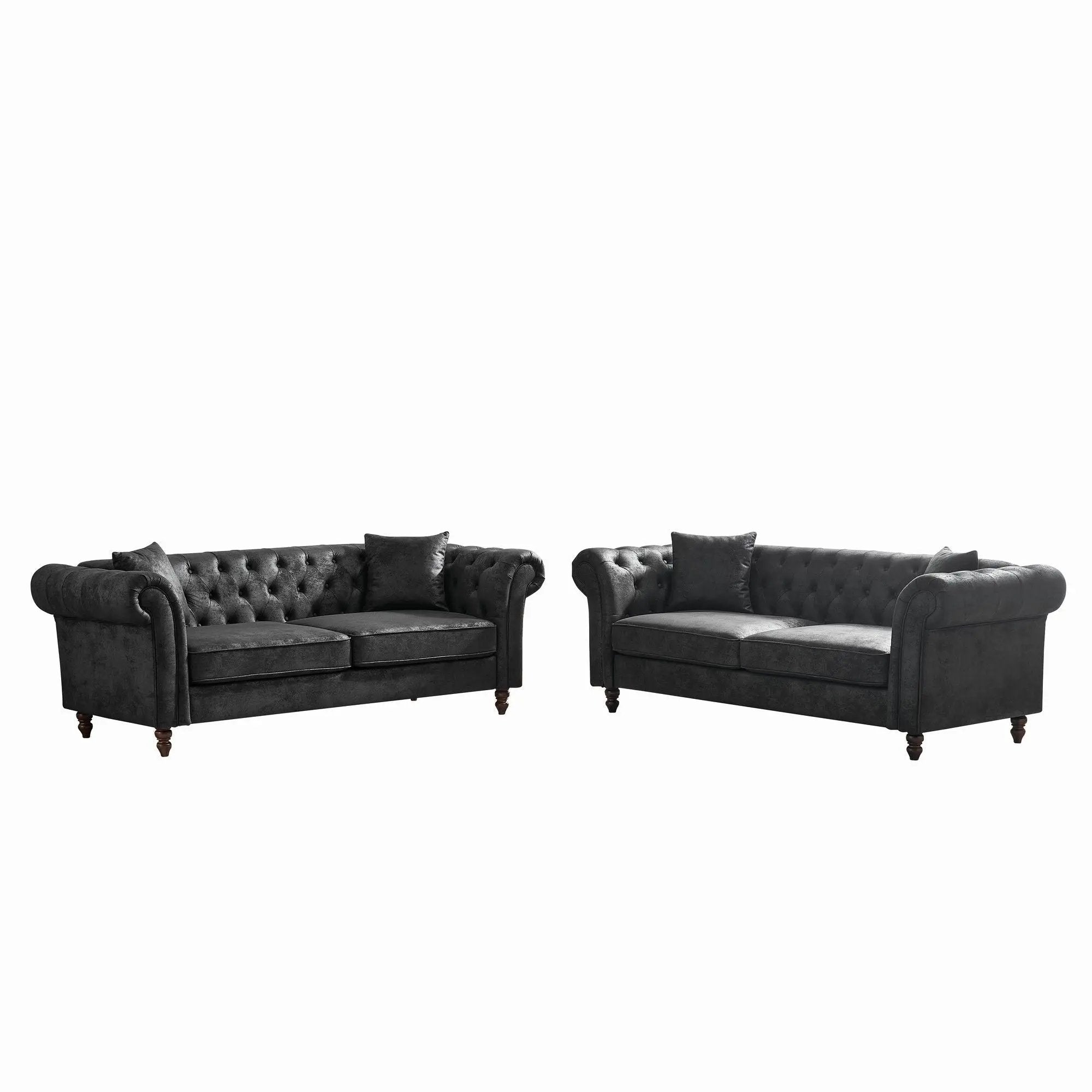 Chesterfield 3 And 3 Seater Sofa Set High Tech Fabric Roll Armrest Upholstered Couch by Unique Piece Furniture