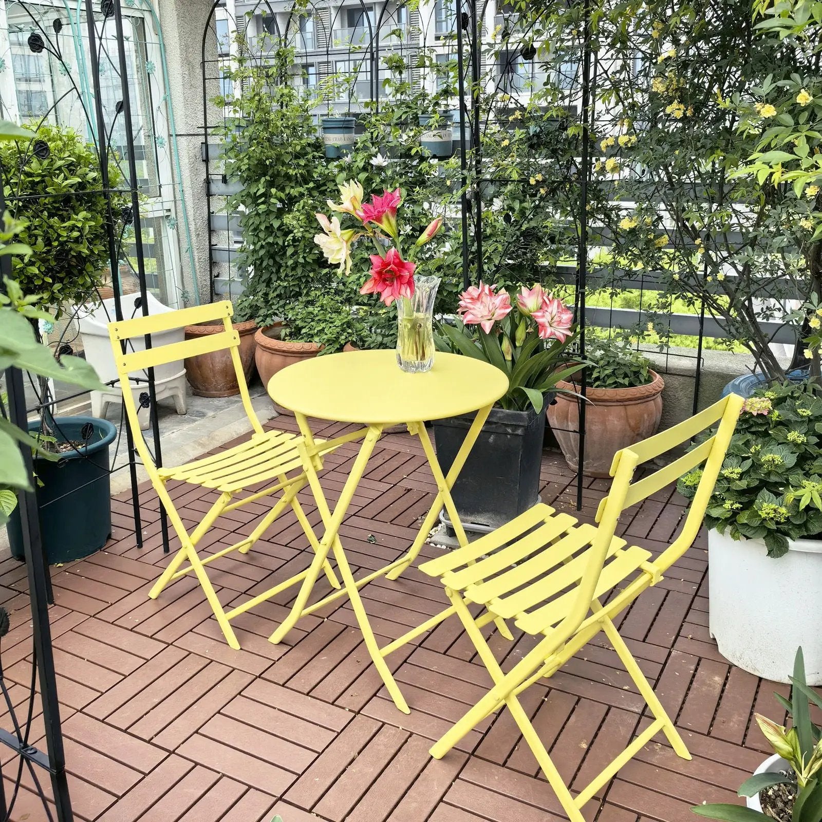 3 Piece Patio Bistro Set Of Foldable Round Table And Chairs by HouseOfZazla