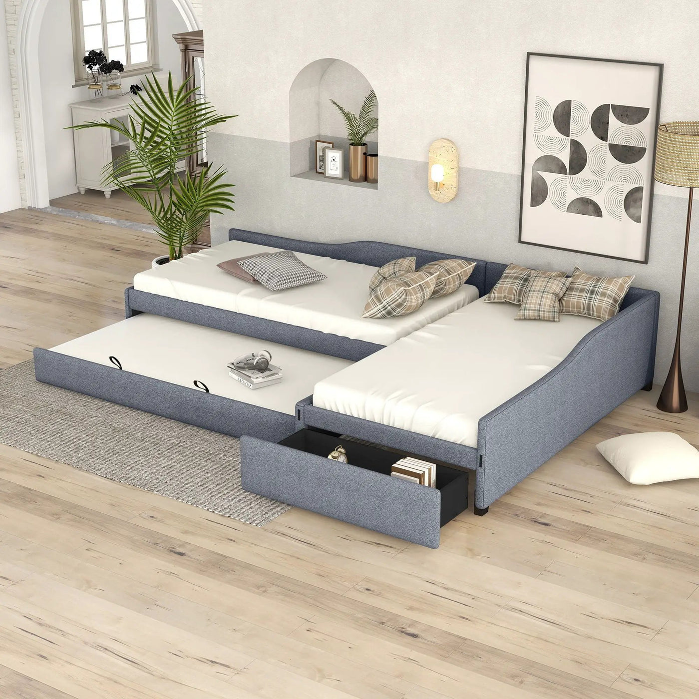 Upholstered Double Daybed With Trundle And Drawer by HouseOfZazla