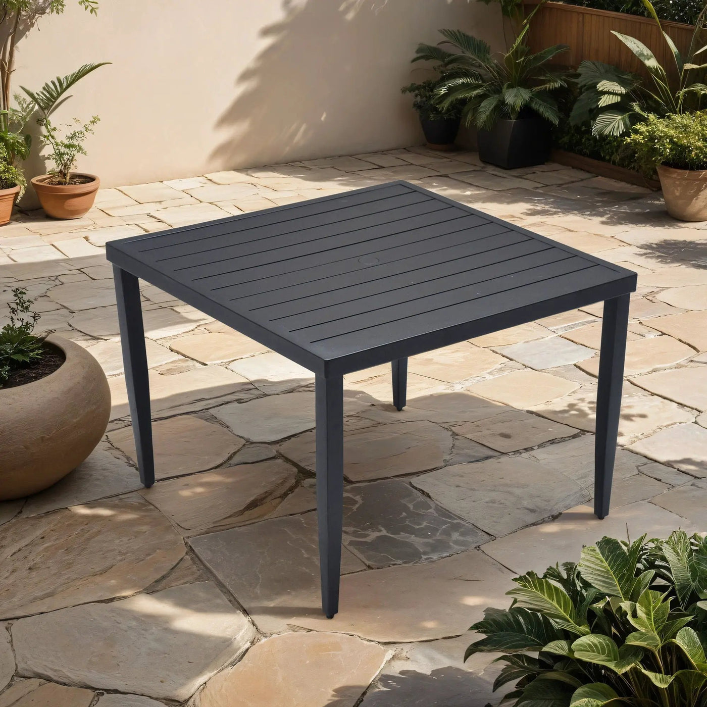 Outdoor Patio Dining Table With Tapered Feet & Umbrella Hole by HouseOfZazla