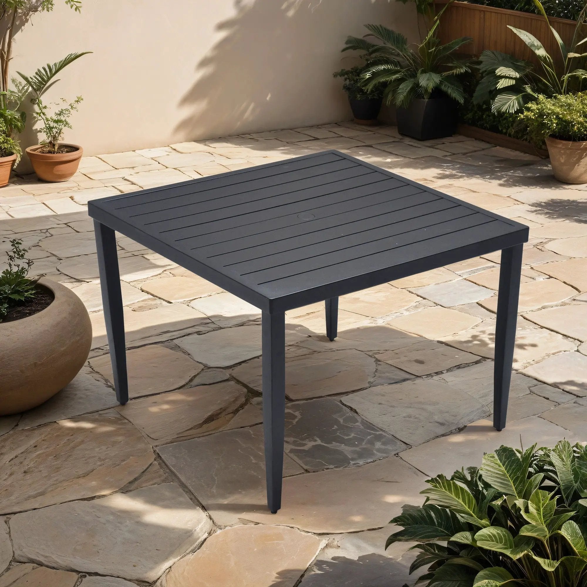 Outdoor Patio Dining Table With Tapered Feet & Umbrella Hole by Unique Piece Furniture