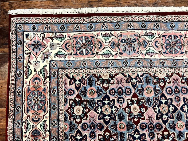 Indo Persian Rug 8x10, Repeated Allover Pattern, Navy Blue Ivory, Handmade Vintage Wool Carpet by Jewel Rugs