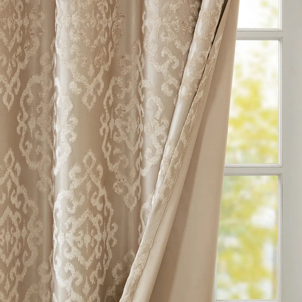 Knitted Jacquard Damask Total Blackout Grommet Top Curtain Panel by HouseOfZazla