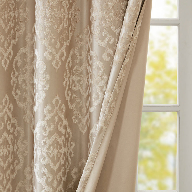 Knitted Jacquard Damask Total Blackout Grommet Top Curtain Panel by HouseOfZazla