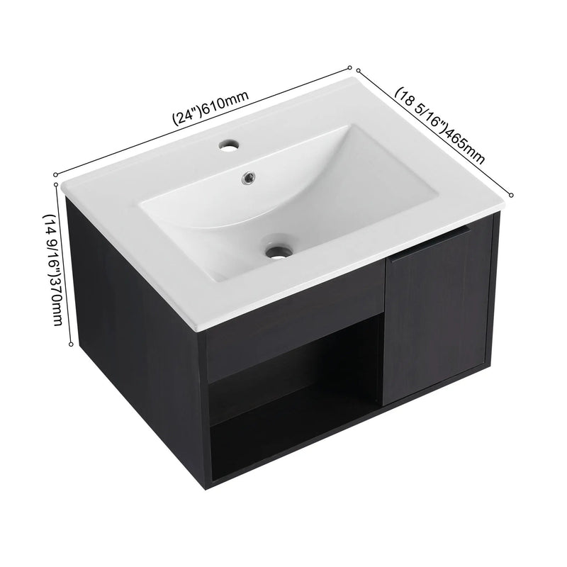 Wall Mounted Floating Bathroom Vanity With Open Shelf & Soft Close Door