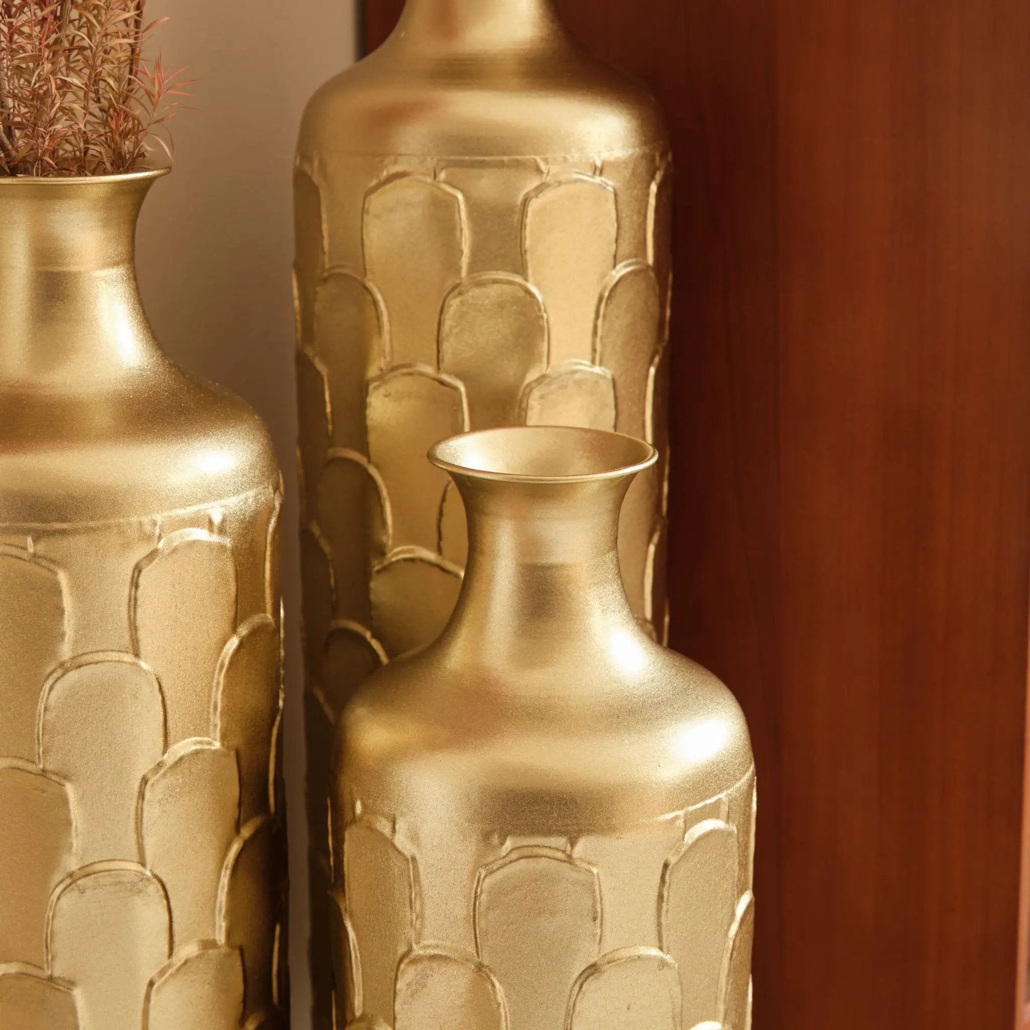Floor Metal Vases Decorated White Metal Vases (Set of 3) Gorgeous Home Decoration Large Glazed Metal Vases - Golden by HouseOfZazla