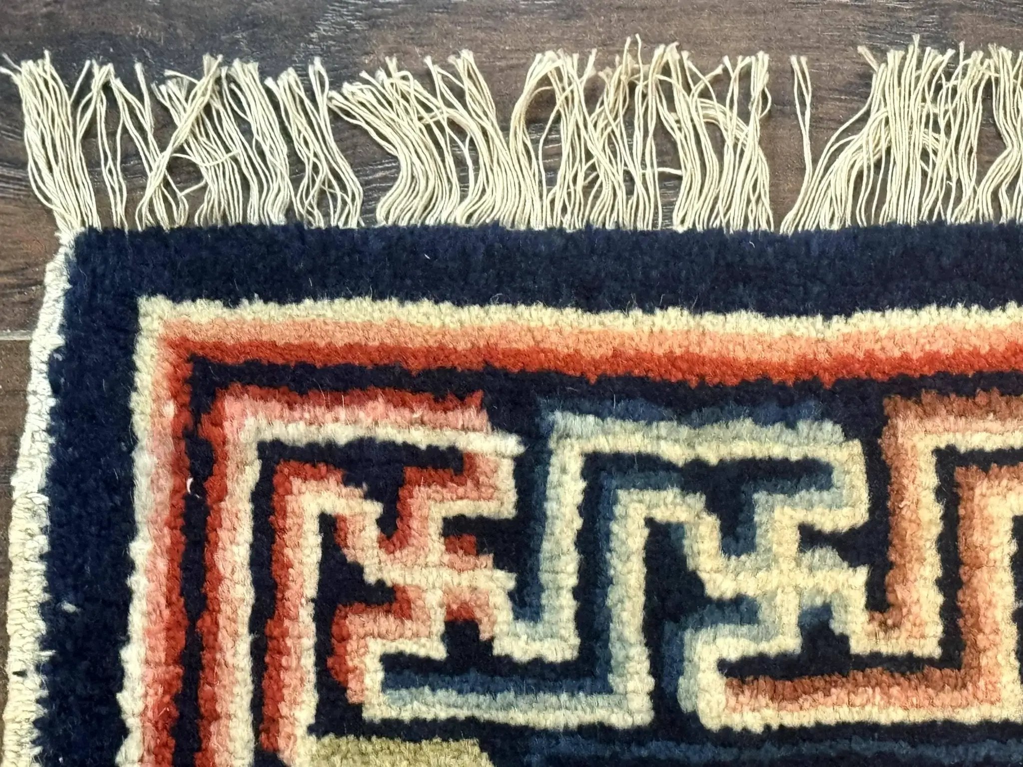 Small Antique Chinese Rug 2x2, Red Blue Square Rug Mat, Handmade, Tibetan Rug by Jewel Rugs