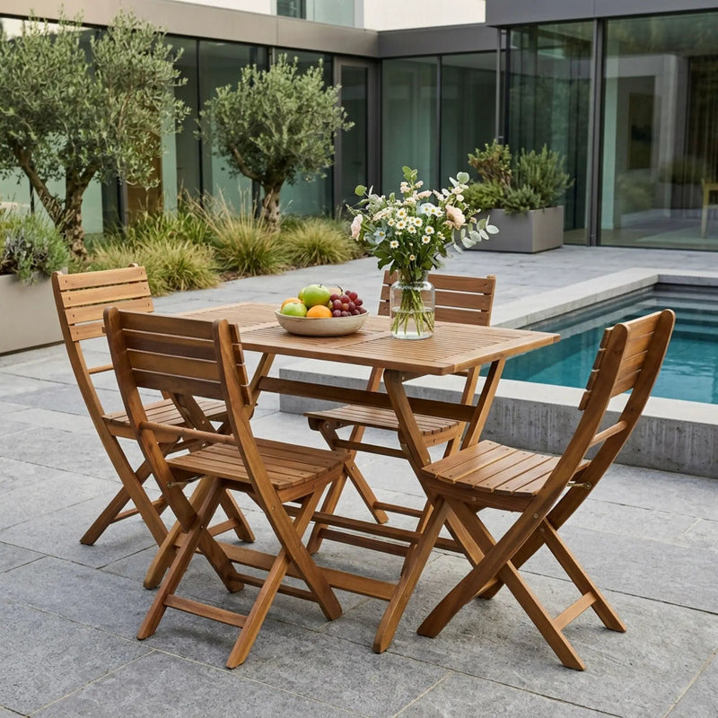 Natural 5 Piece Wood Outdoor Patio Dining Set - Natural Stained by HouseOfZazla