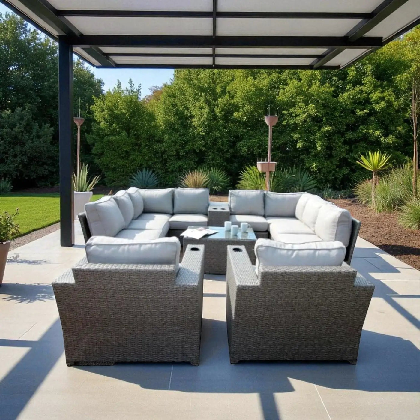Outdoor Wicker Sectional With Weather Resistant Cushions And Table by HouseOfZazla