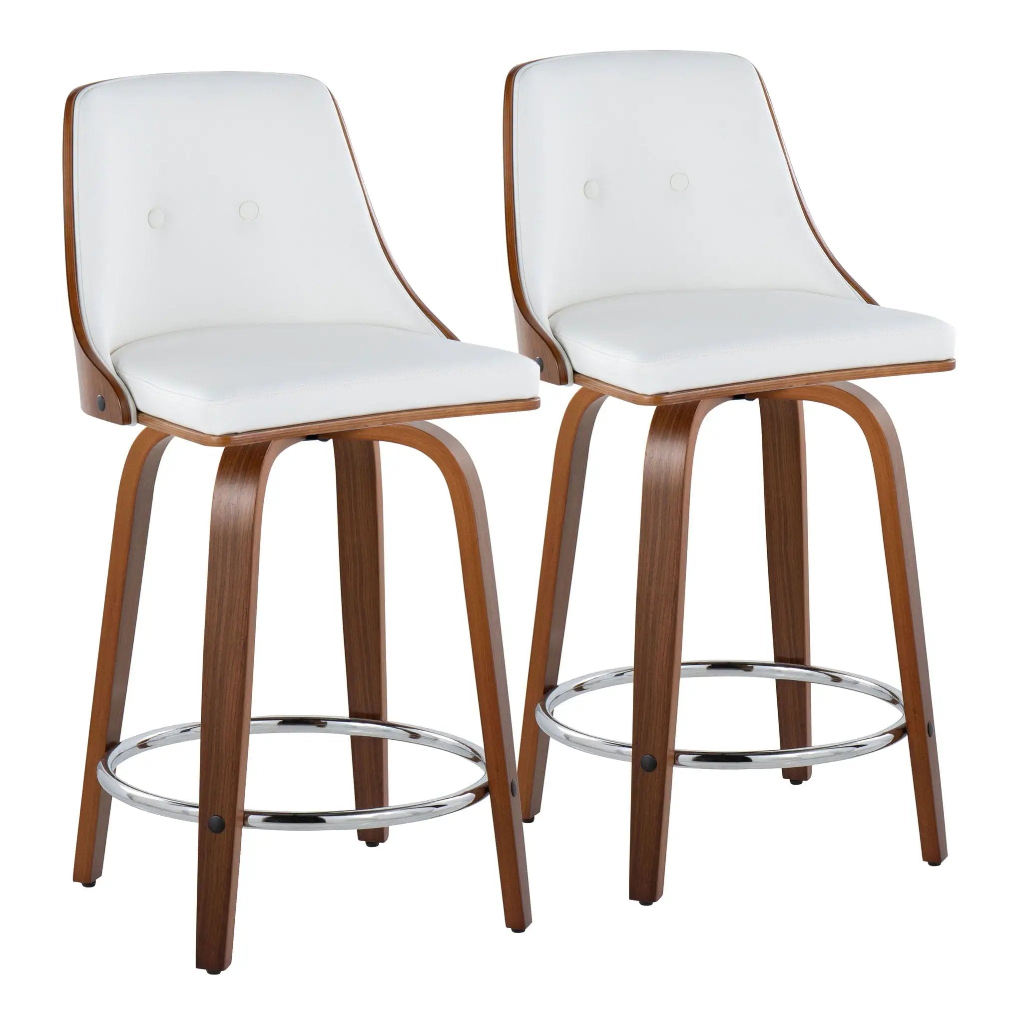 Gianna - Mid-Century Modern Fixed Height Stool With Swivel With Round Footrest (Set of 2) by HouseOfZazla