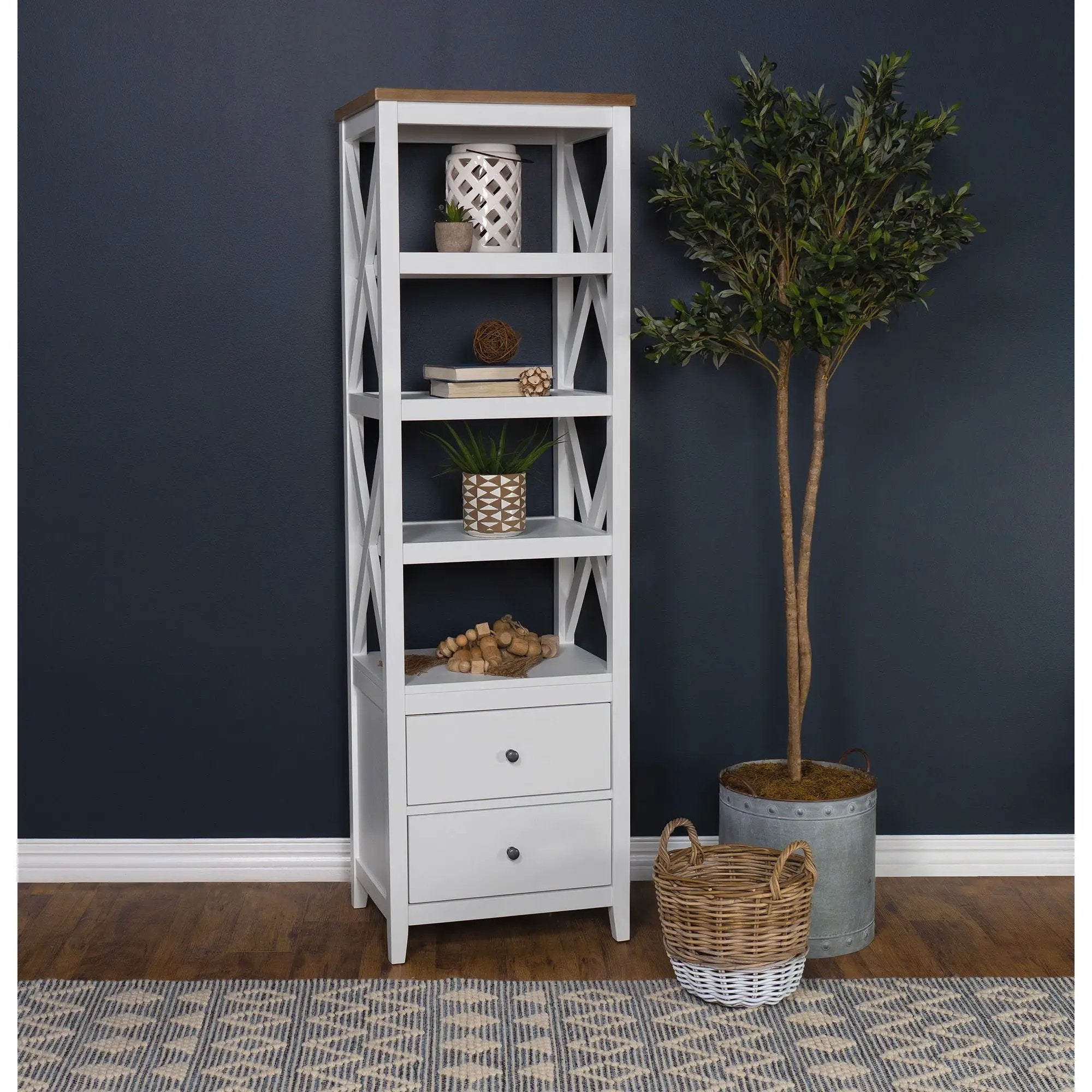 Delaney - 4 Shelf Bookcase With Top Storage Tower - White by HouseOfZazla