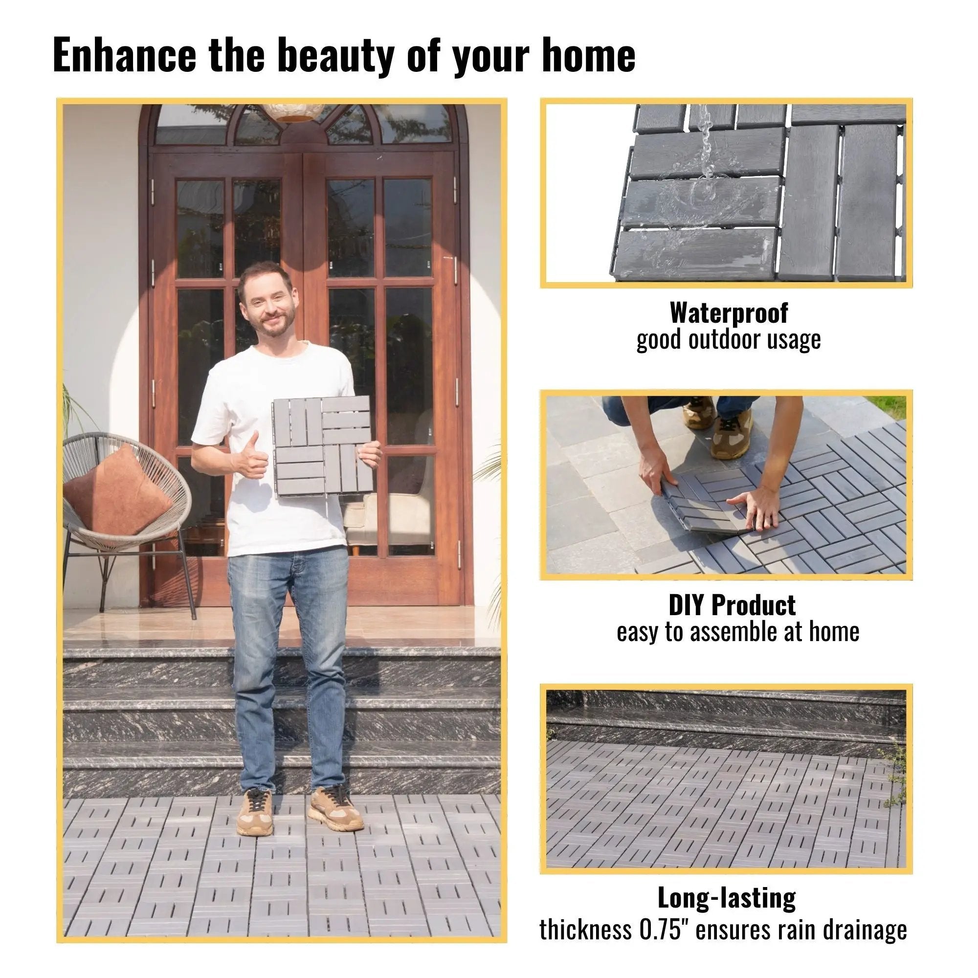 Acacia Wood Interlocking Deck Tiles Checker Pattern For Outdoor Flooring by HouseOfZazla