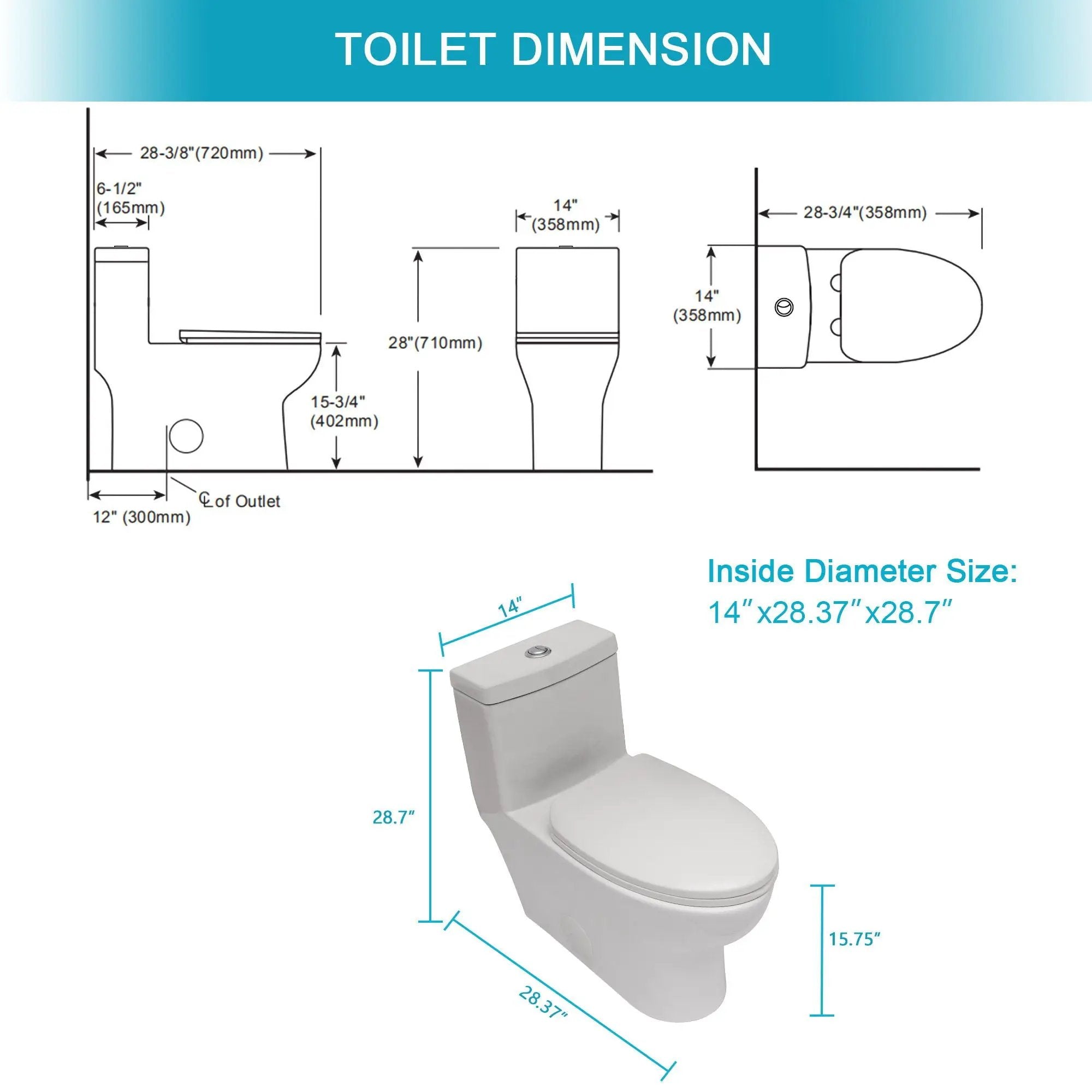 Modern Ceramic 1 Piece Toilet With Dual Flush And Soft Closing Seat - White