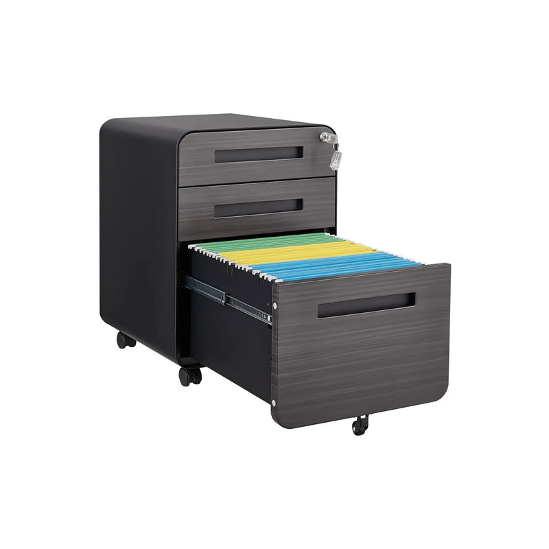 3 Drawer Mobile File Cabinet Under Desk Office, Simple Style Versatile Storage Cabinet For Legal / Letter / A4 Files, 5 Wheel Design Anti-Tilting Cold Rolled Steel Waterproof Moisture-Proof by HouseOfZazla