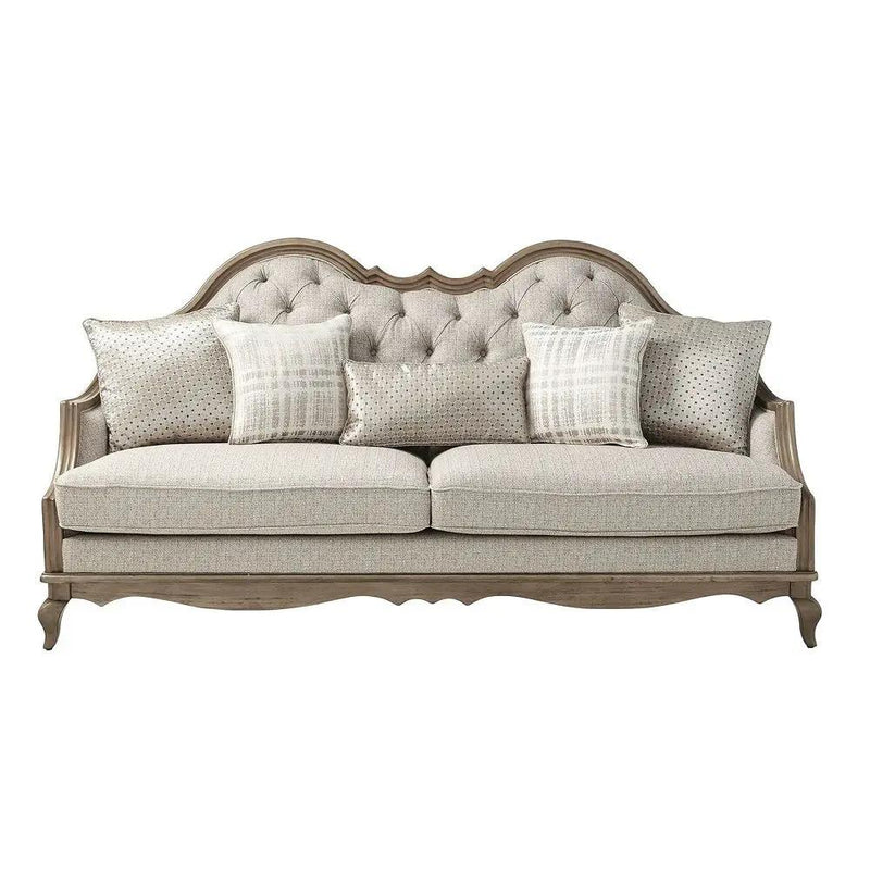 Chelmsford - Sofa With 5 Pillows - Beige Fabric & Antique Taupe by Unique Piece Furniture
