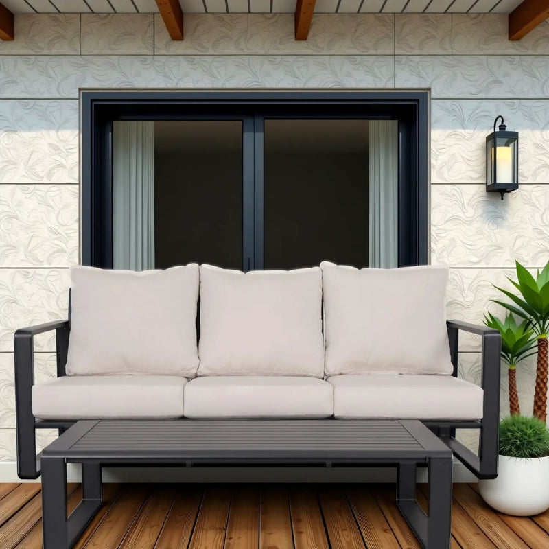 3 Person Sofa With Rectangular Coffee Table, Cushions Tino Tino - Beige by Unique Piece Furniture