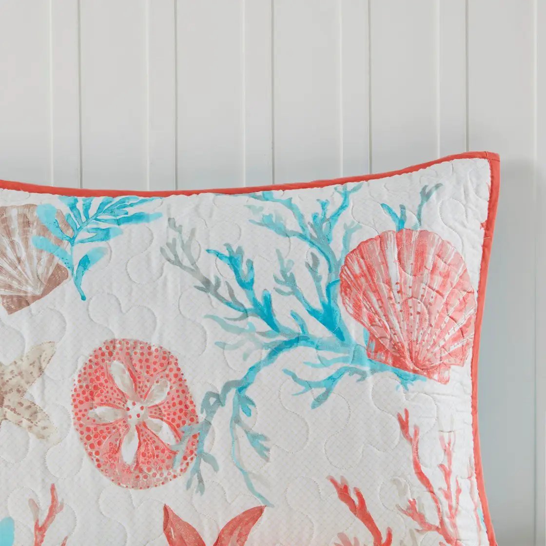 6 Piece Cotton Sateen Quilt Set with Throw Pillows Coral Full/Queen by HouseOfZazla