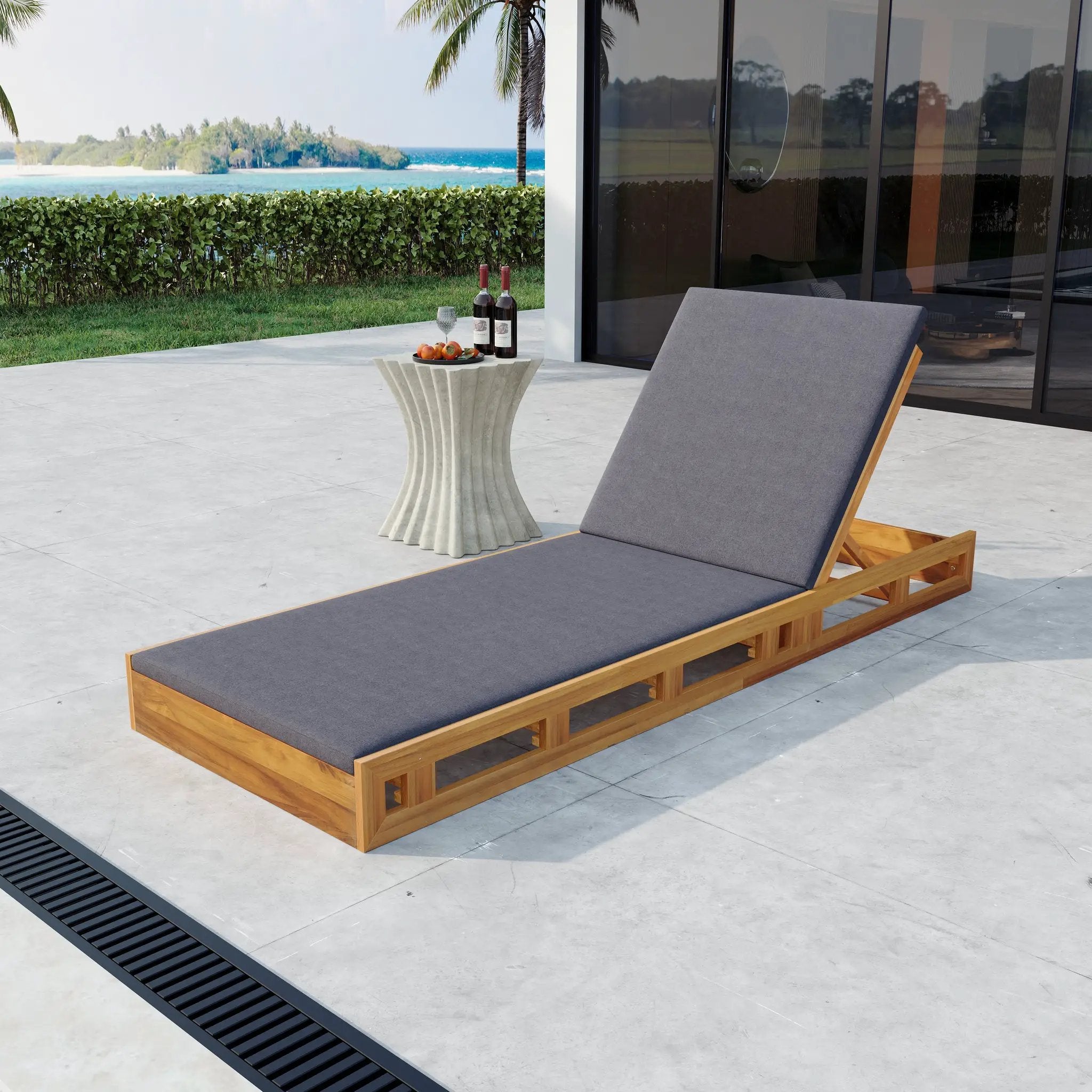 Acacia Wood Lounge Chaise Set with Water-Resistant Cushions by HouseOfZazla