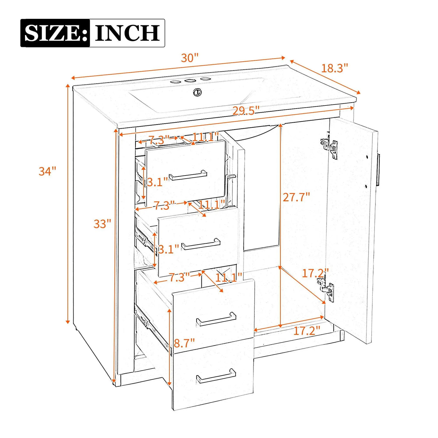 Ceramic Sink Combo, Freestanding Vanity Set With 3 Drawers & Soft Closing Doors by Unique Piece Furniture