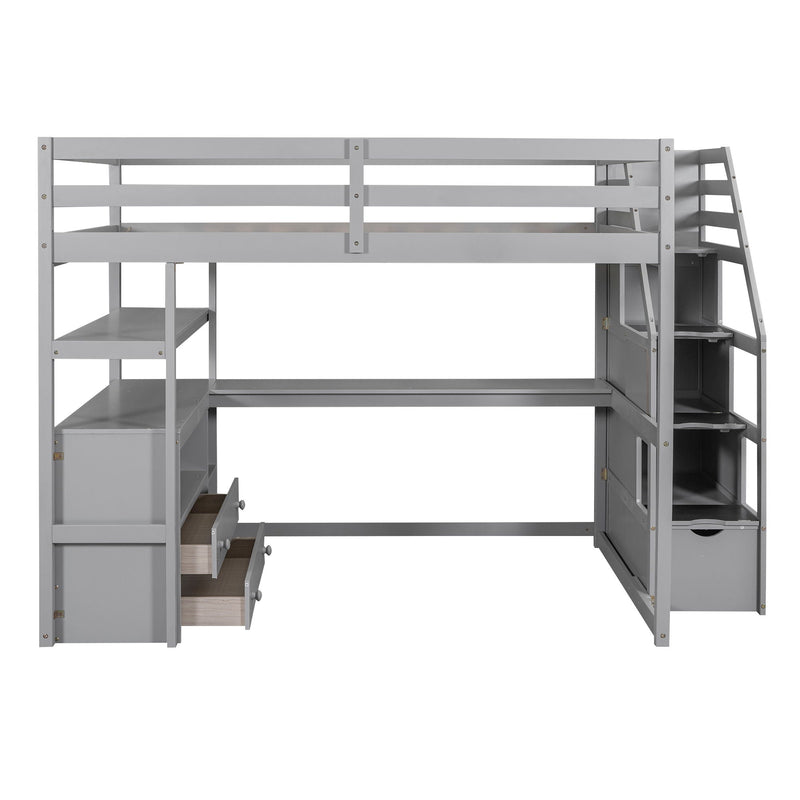 Loft Bed With Desk, Shelves, 2 Drawers, Storage Staircase by HouseOfZazla