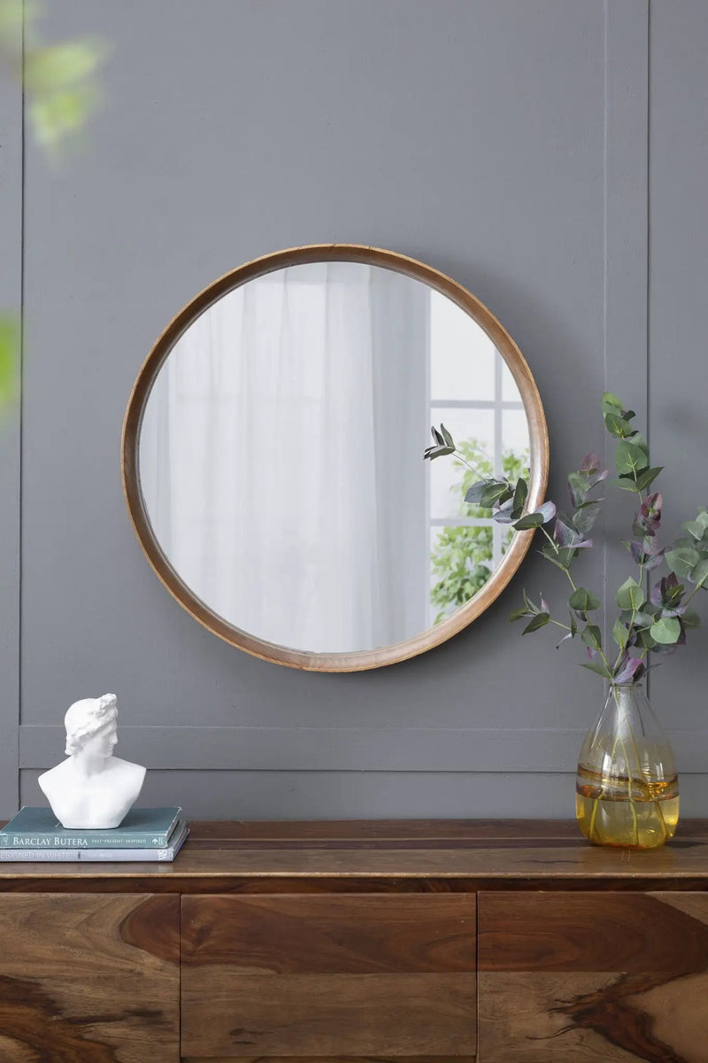 Round Wood Mirror, Wall Mounted Mirror Home Decor For Bathroom Living Room by Unique Piece Furniture