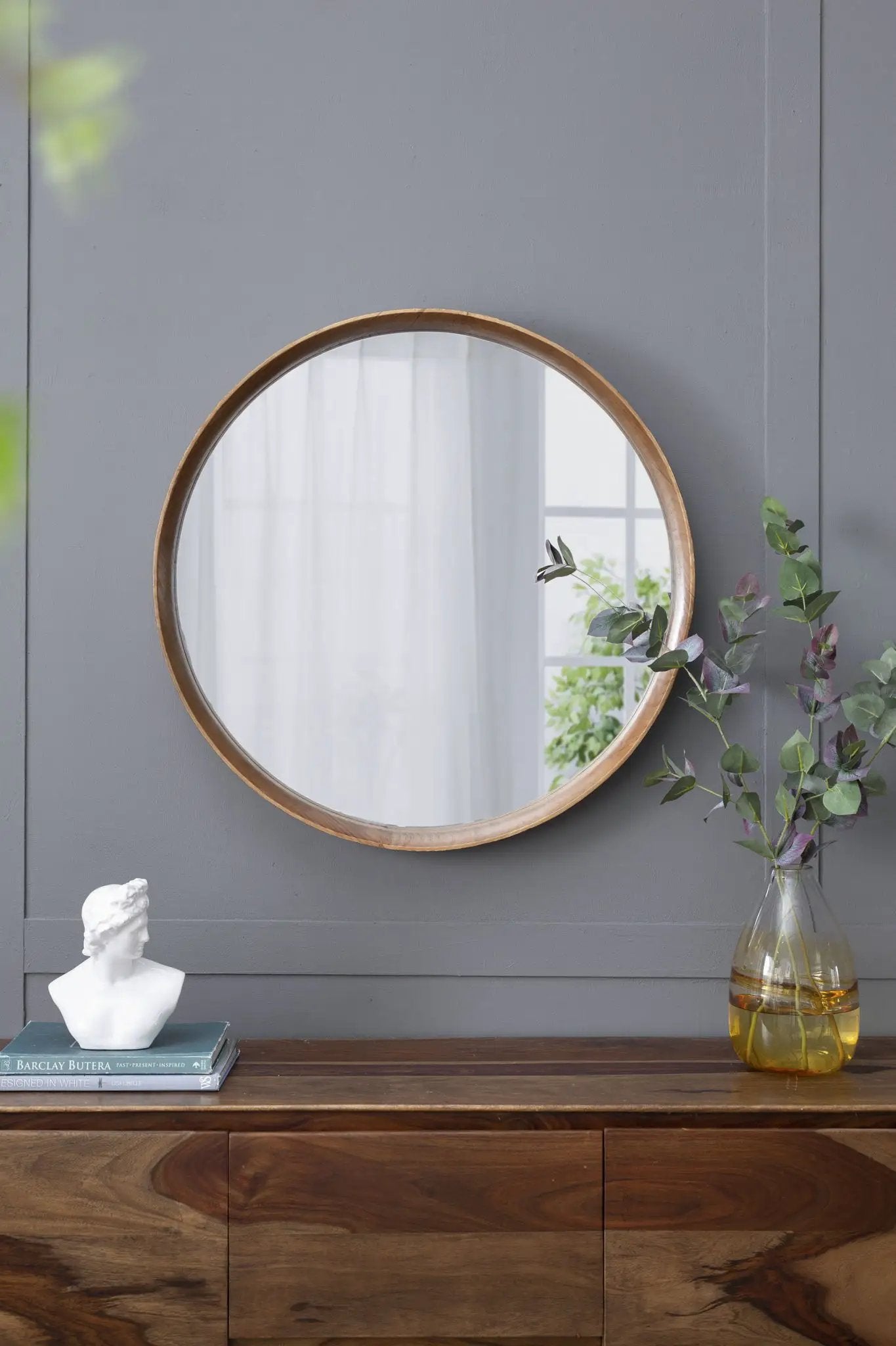 Round Wood Mirror, Wall Mounted Mirror Home Decor For Bathroom Living Room by Unique Piece Furniture