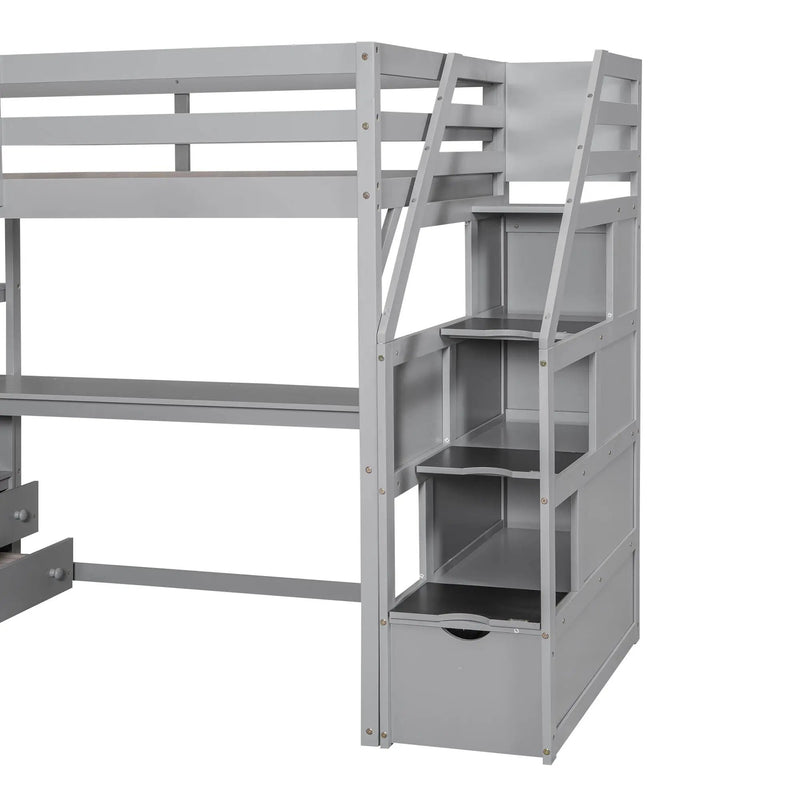 Loft Bed With Desk, Shelves, 2 Drawers, Storage Staircase by HouseOfZazla
