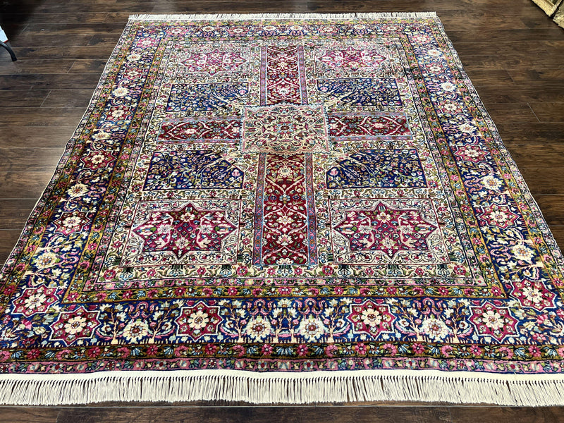 Persian Kirman Lavar Rug 8x9, Antique Persian Carpet, Colorful Multicolor 1920s Handmade Wool Rug, Garden Panel Design, Fine 200 KPSI by Jewel Rugs