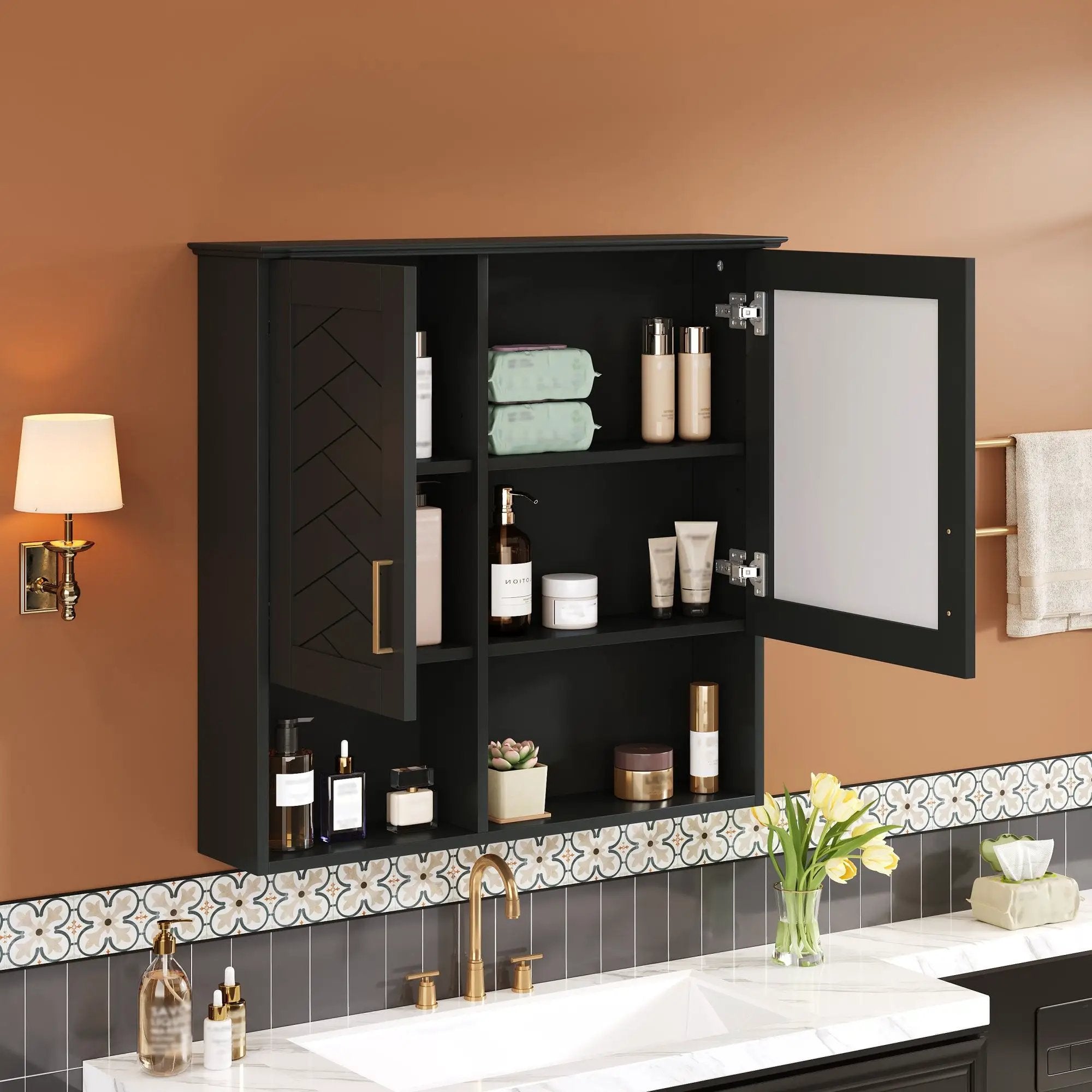 2 In 1 Wall-Mounted Mirror Cabinet With Adjustable Shelves, Soft-Close Doors, High-Definition Mirror & Storage by Unique Piece Furniture