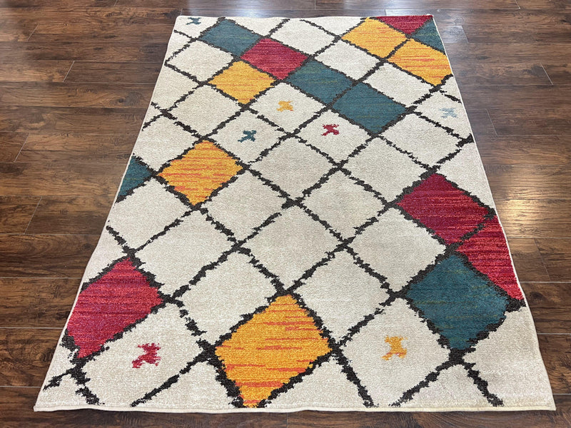 Panel Design Rug 5 x 7.6, Ivory/Beige & Multicolor by Jewel Rugs