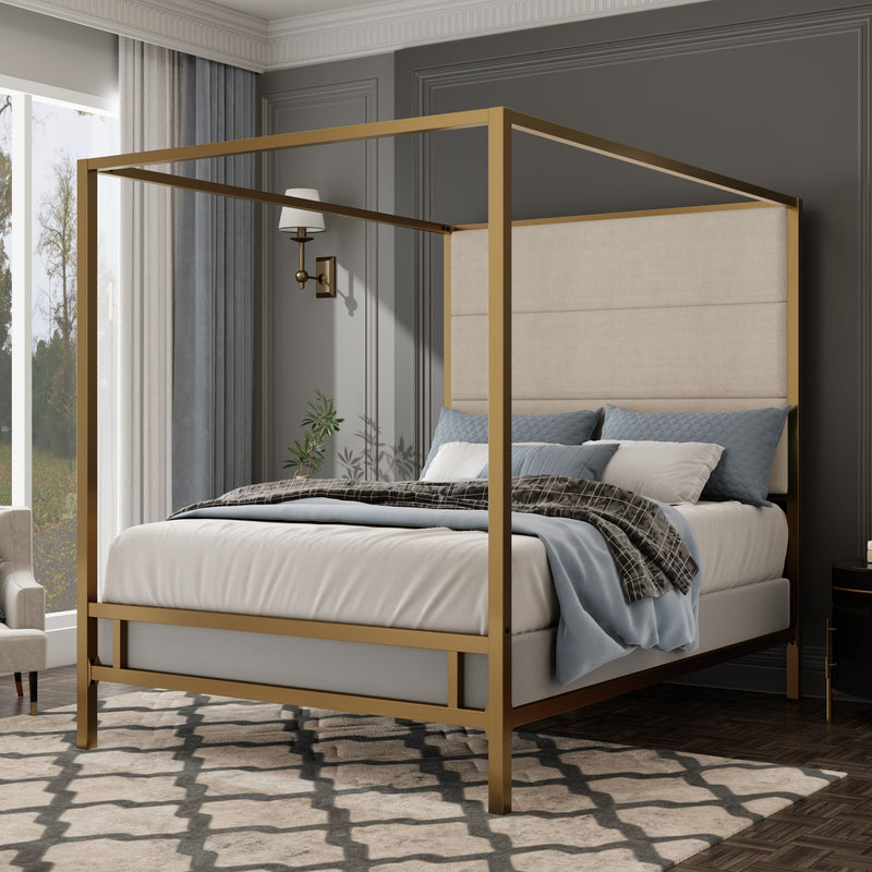 Canopy Bed With Tall Upholstered Headboard, 4 Poster Frame by HouseOfZazla