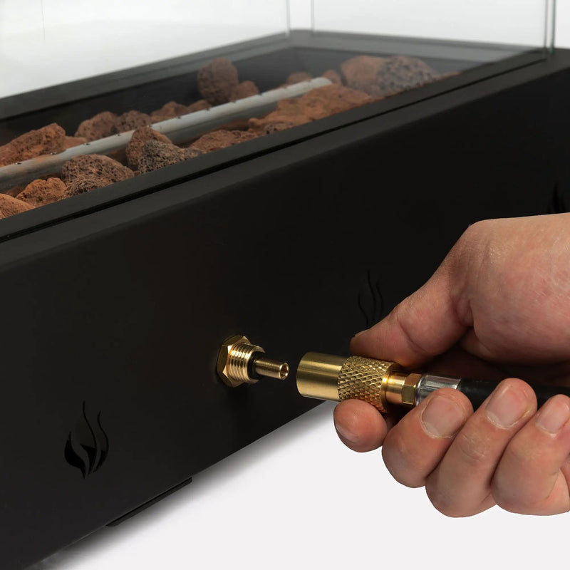 Tabletop, Propane Gas Fire Pit With Quick Connect Joint, Glass Wind Guard And Lava Rock, Outdoor, Portable - Black by HouseOfZazla