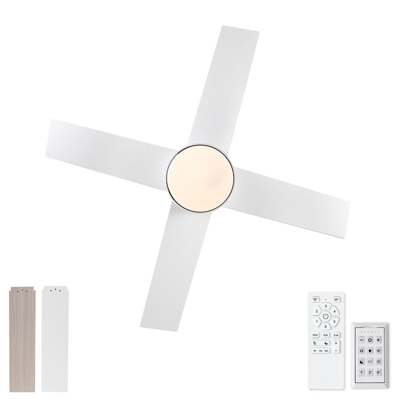 Ceiling Fan With Remote Control, Reversible DC Motor, 6 Speeds, 3 Dimmable LED, Quiet Timer For Indoor - White by HouseOfZazla
