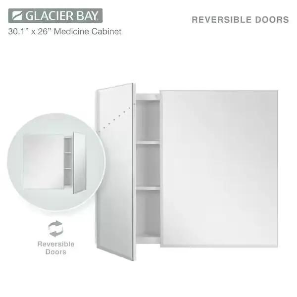 Open Box Glacier Bay 30 in. W x 26 in. H Rectangular Wood Composite Medicine Cabinet with Mirror by Selzalot