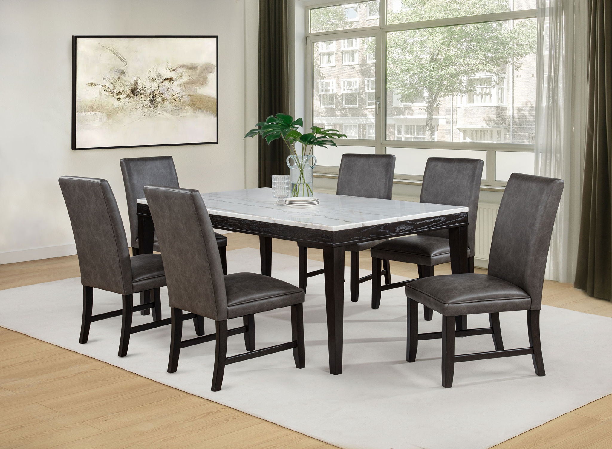 Averill 7-piece White Marble Top Dining Set Dark Grey and Coffee Bean by Unique Piece Furniture