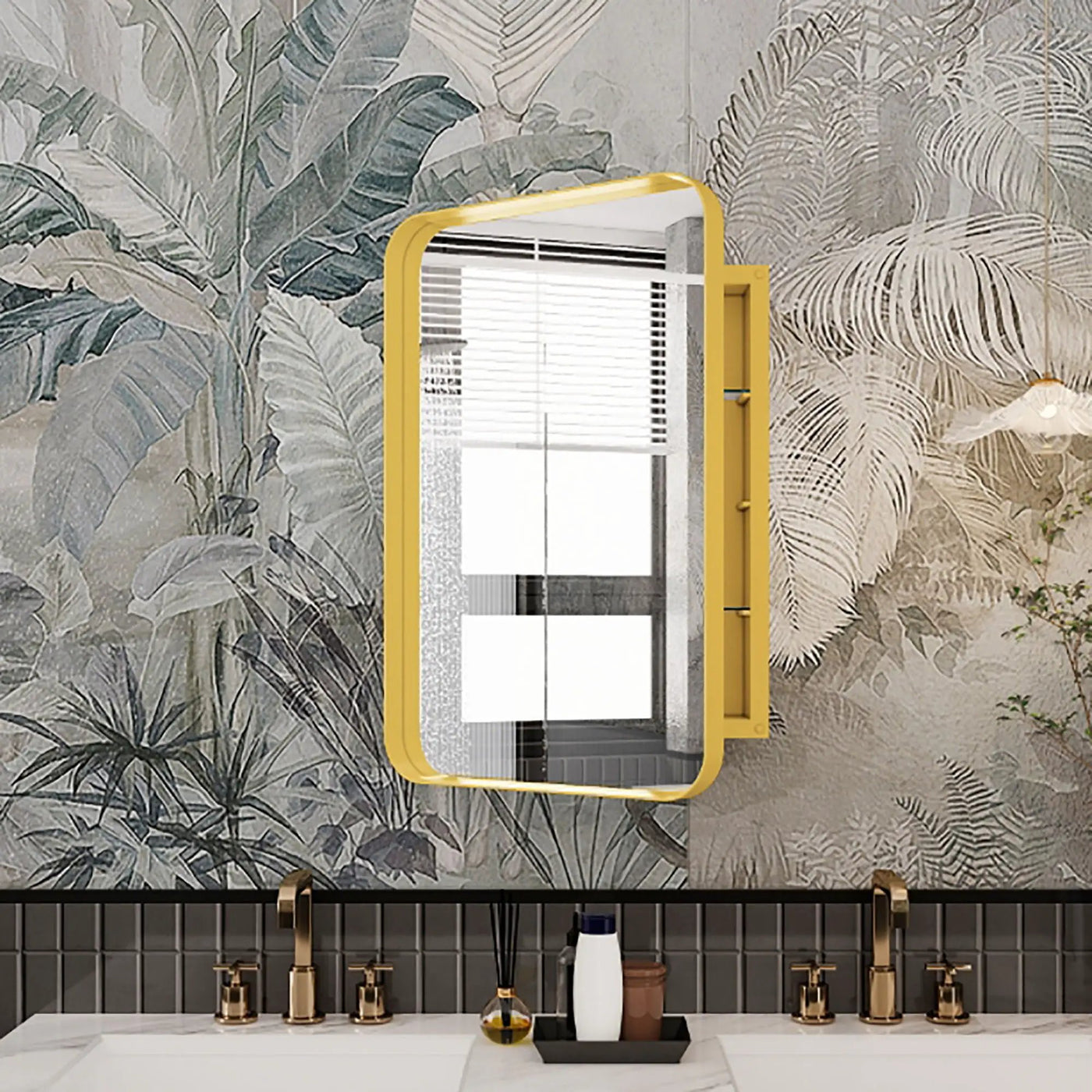 Recessed Metal Framed Medicine Cabinet With Mirror And Adjustable Shelves Wall Mirror With Storage For Bathroom by Unique Piece Furniture