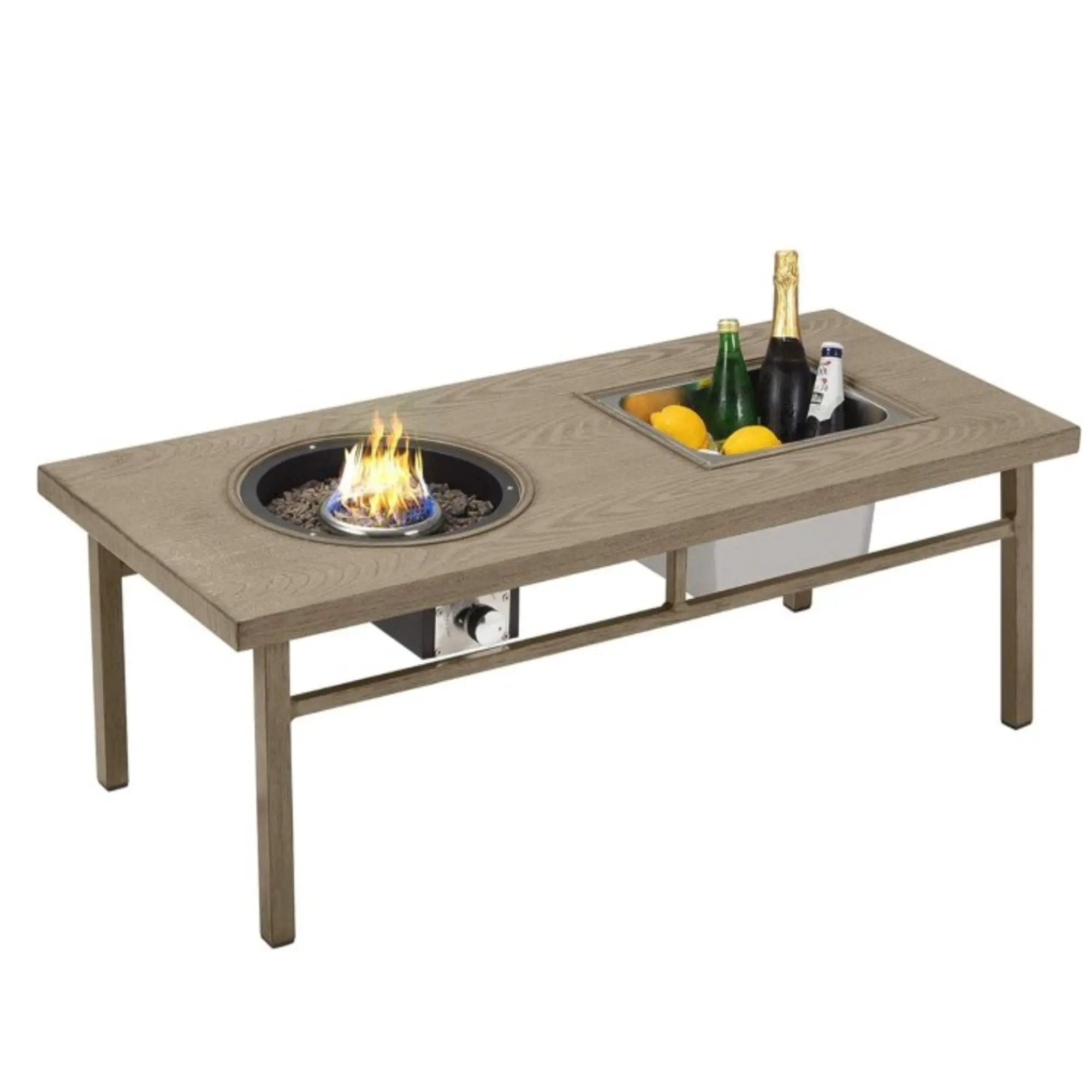 3 In 1 Outdoor Propane Fire Pit Table 50, 000 BTU With Ice Bucket - Beige by HouseOfZazla