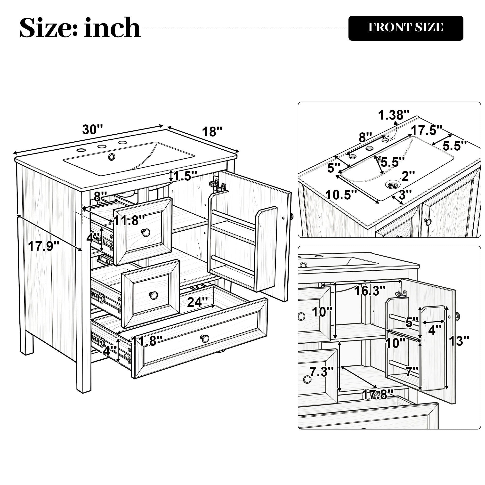 Modern Bathroom Vanity With Sink, Soft Close Drawers & Door, Storage Rack by HouseOfZazla