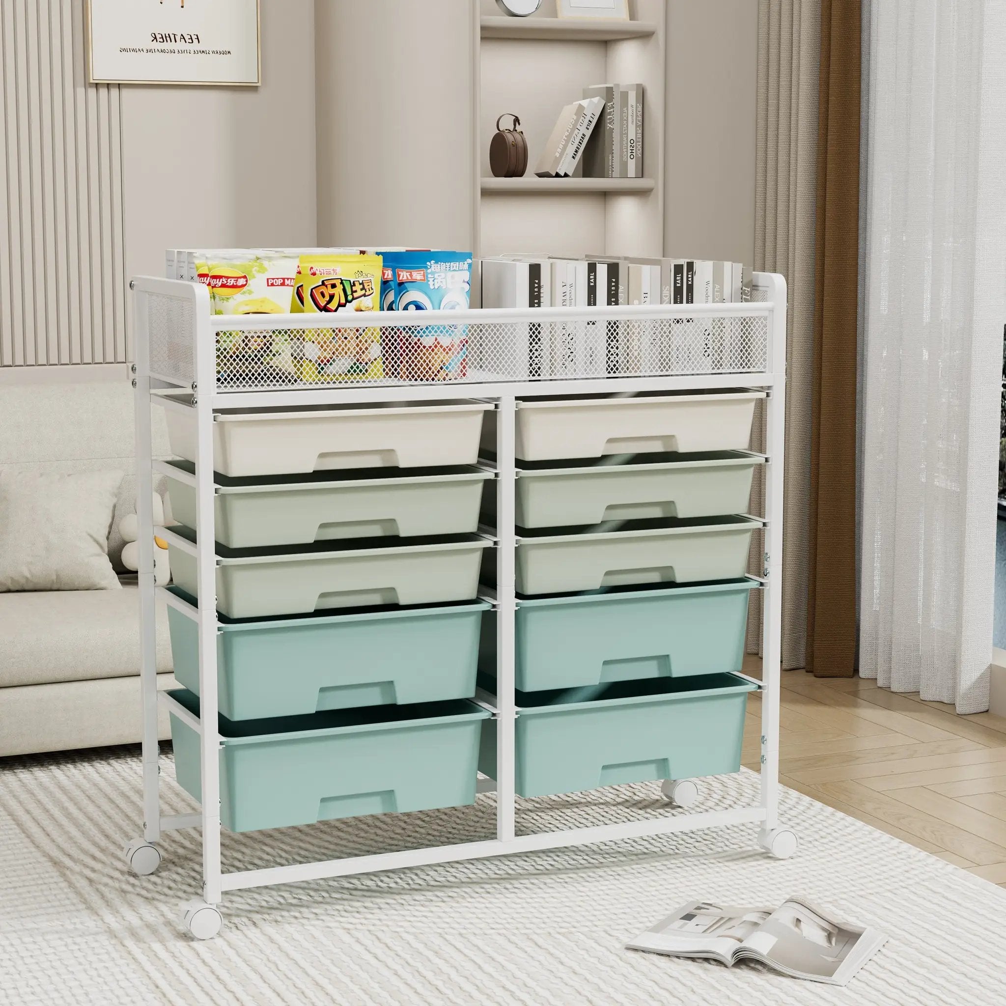 White Large Capacity 2-Row 10-Drawer Rolling Storage Cart by HouseOfZazla
