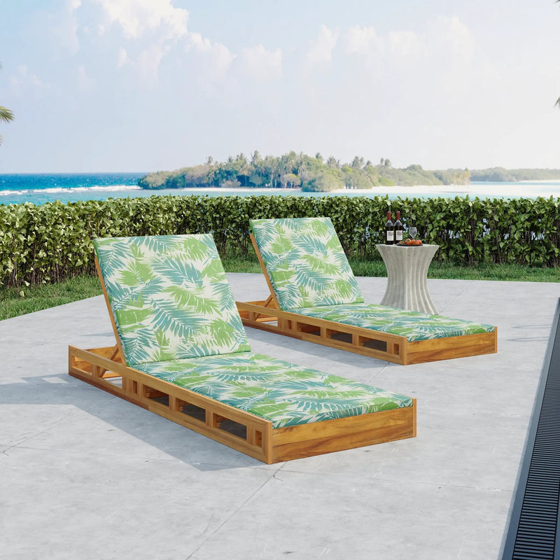 Lounge Chaise Set, Acacia Wood with Water-Resistant Lounge Cushions by HouseOfZazla