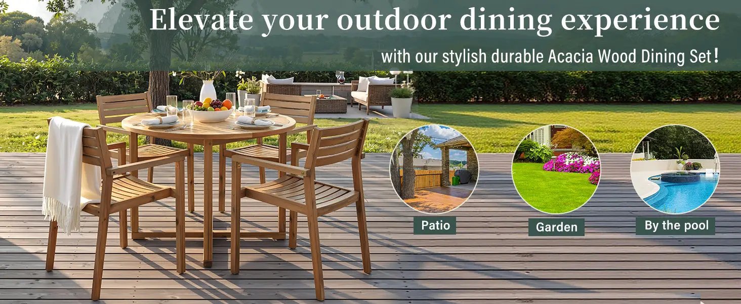 U_STYLE 5-Piece Outdoor Dining Set with Acacia Wood Chairs by HouseOfZazla